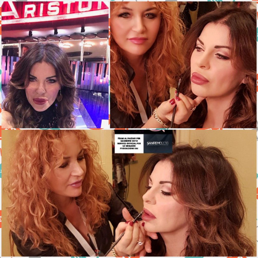 Luisa Festa trucca Alba Parietti a Sanremo 2018